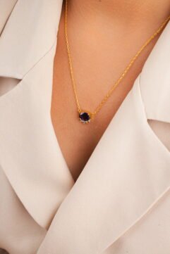 Regal Bloom (Gold with Plum Stone) – 925 Sterling Silver Necklace