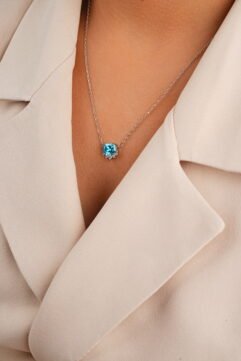 Regal Bloom (Ice Blue Stone) – 925 Sterling Silver Necklace